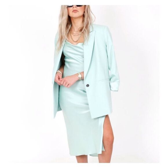 NWT Alice + Olivia Denny Notch Collar Roll Cuffed Boyfriend Blazer Mint Size XS
